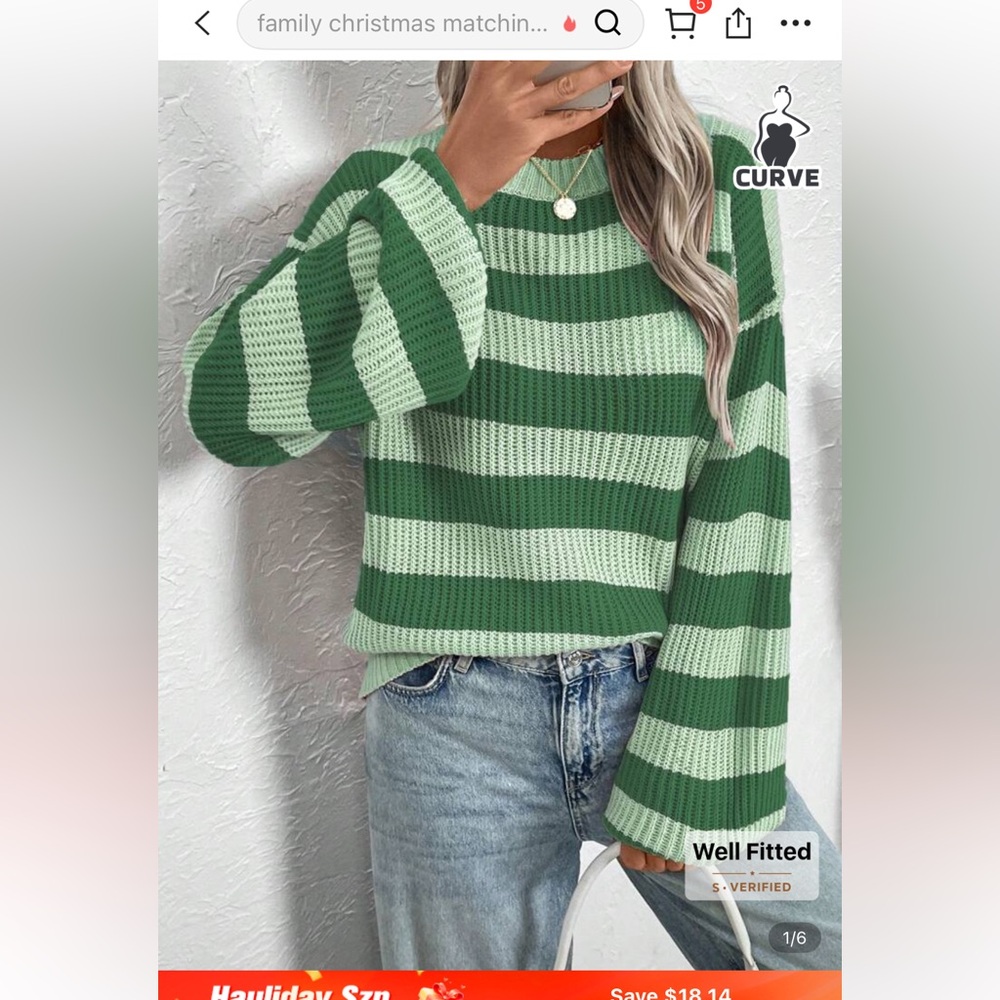 Striped Green Sweater for Women